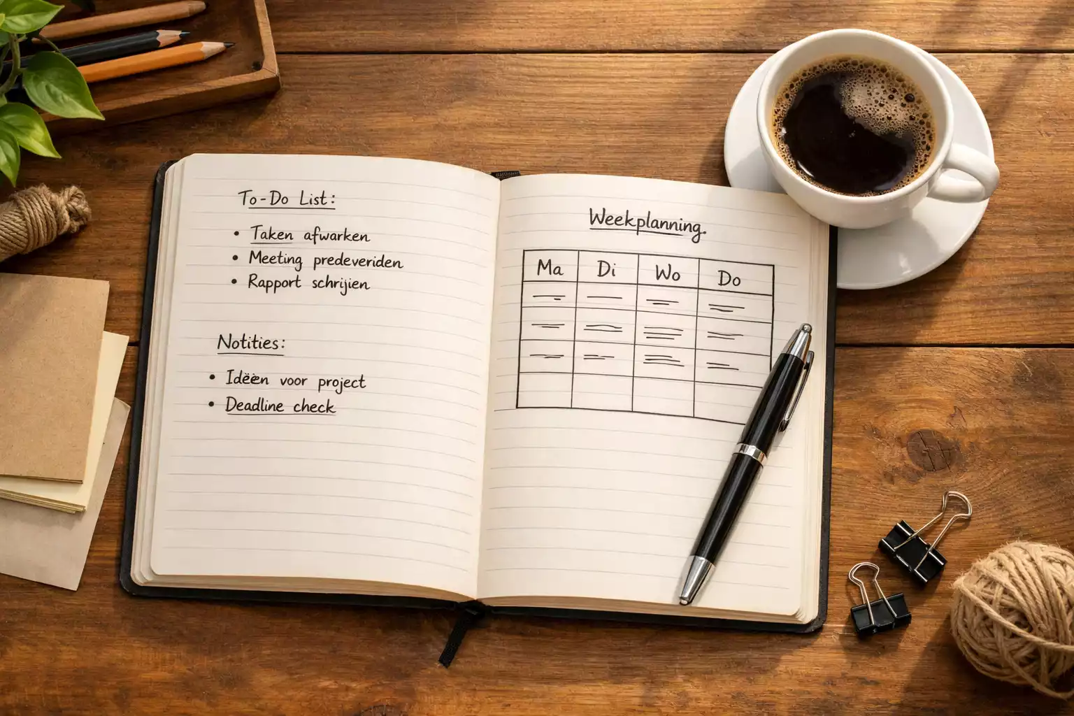 Persoon maakt notities in notitieboek met pen