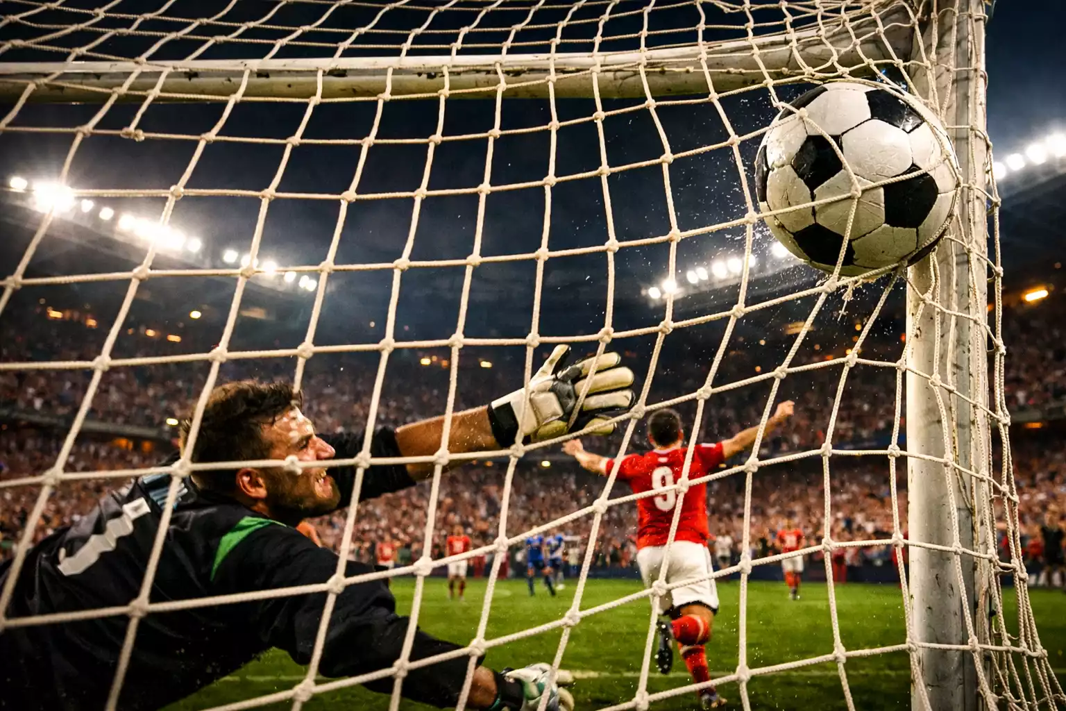 Voetballer scoort doelpunt in de slotfase