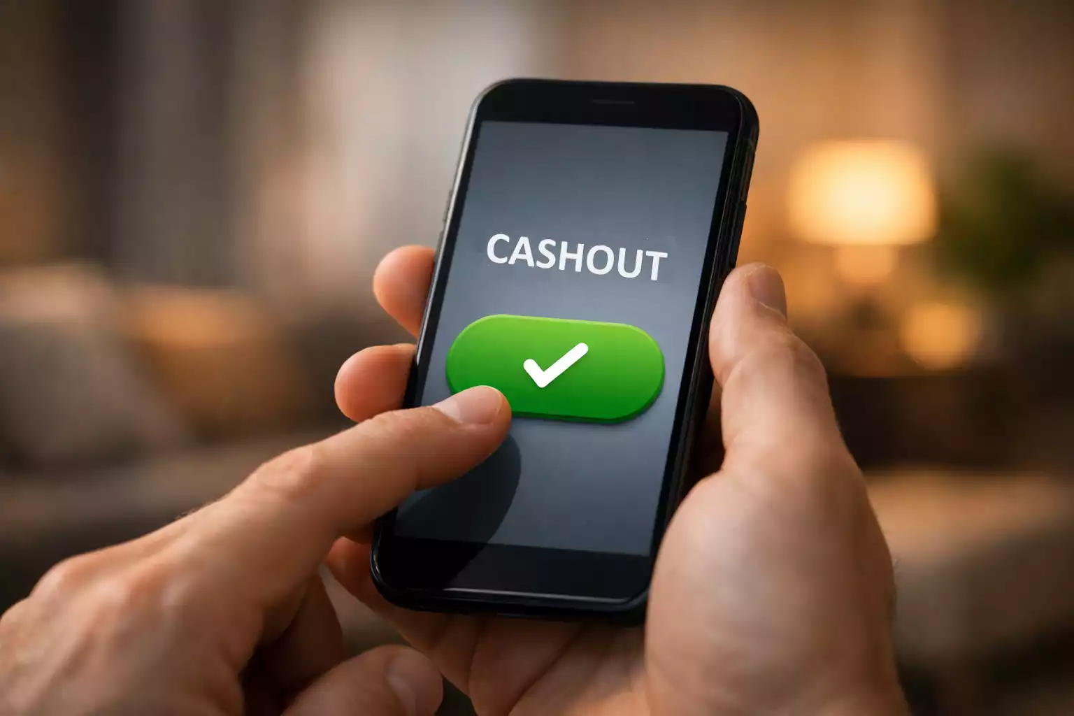 Hand houdt smartphone met wedden interface