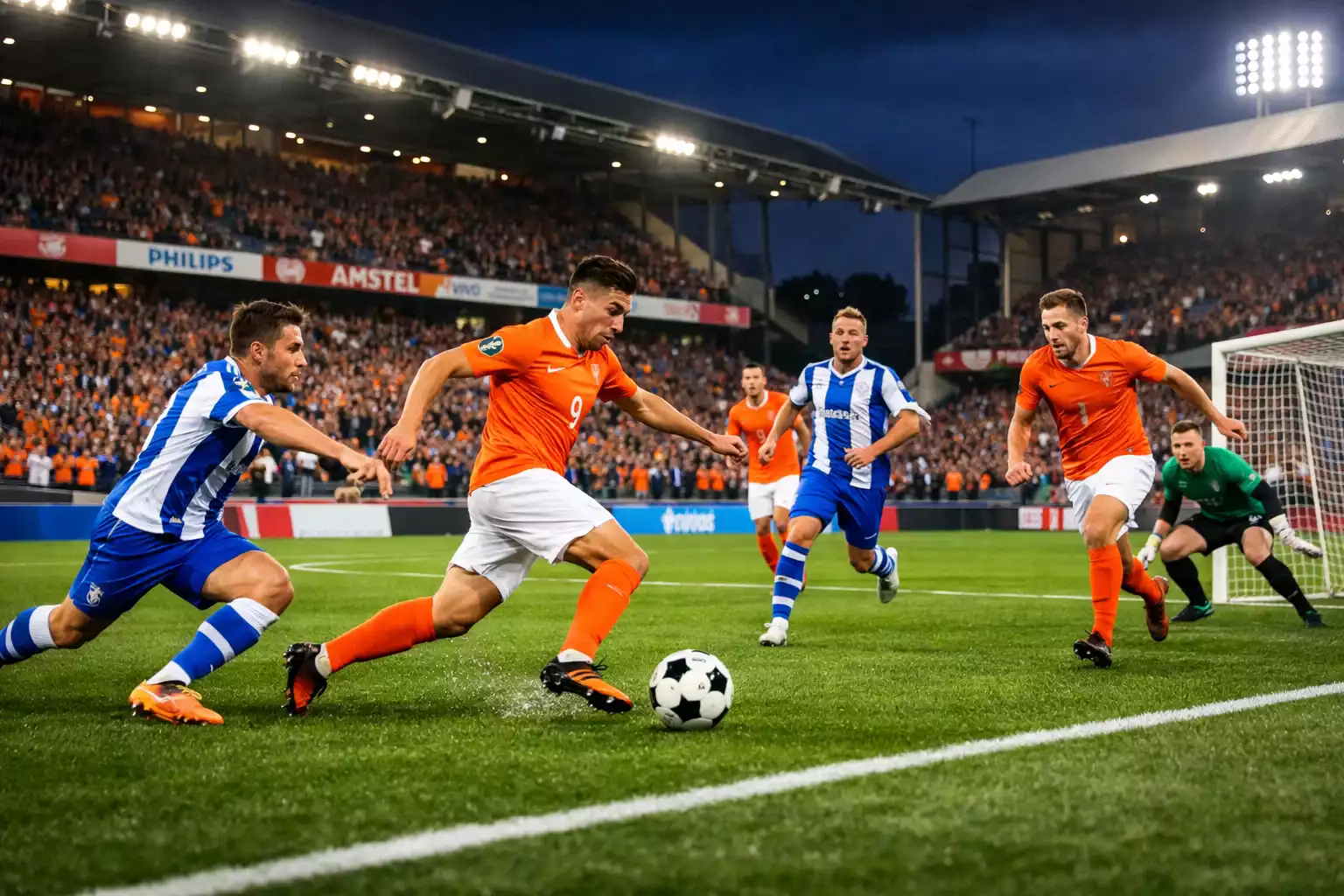 Eredivisie voetbalwedstrijd met aanvallende actie