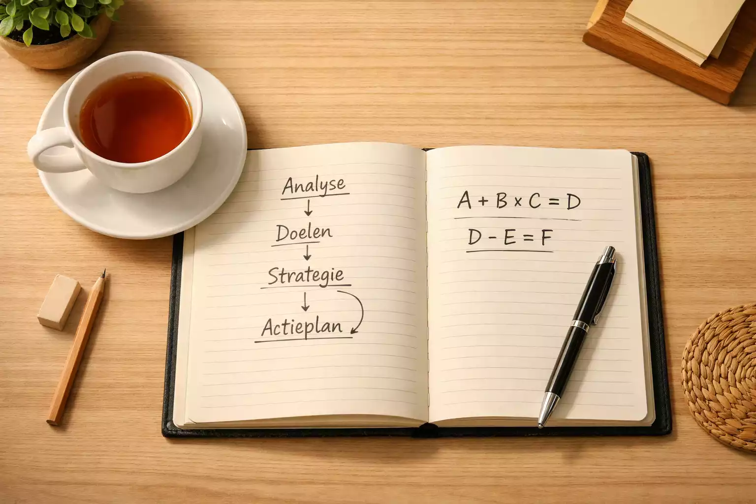 Persoon maakt aantekeningen met pen in notitieboek