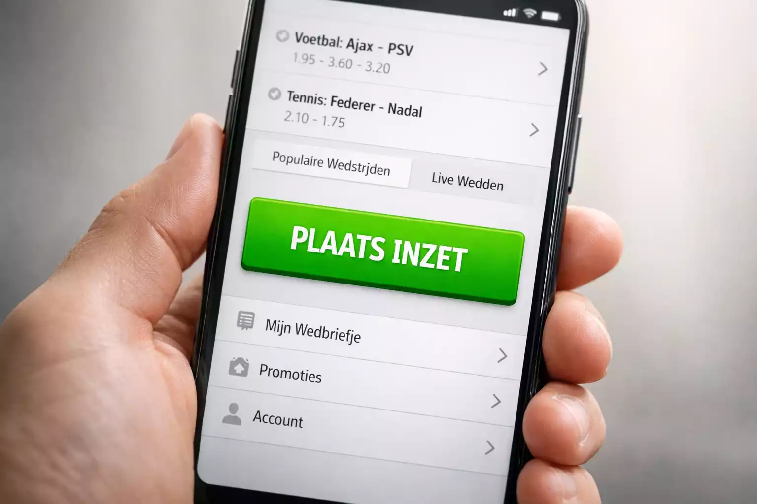 Smartphone scherm met cash-out knop in app