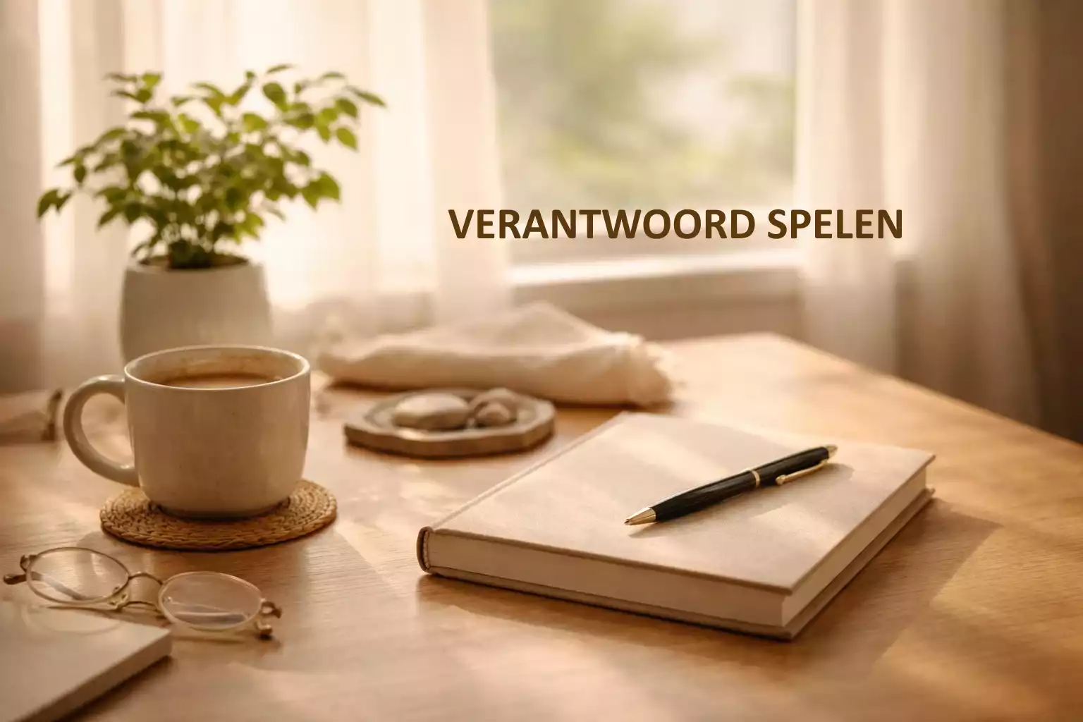 Rustige setting met notitieboekje en kop koffie voor doordacht wedden